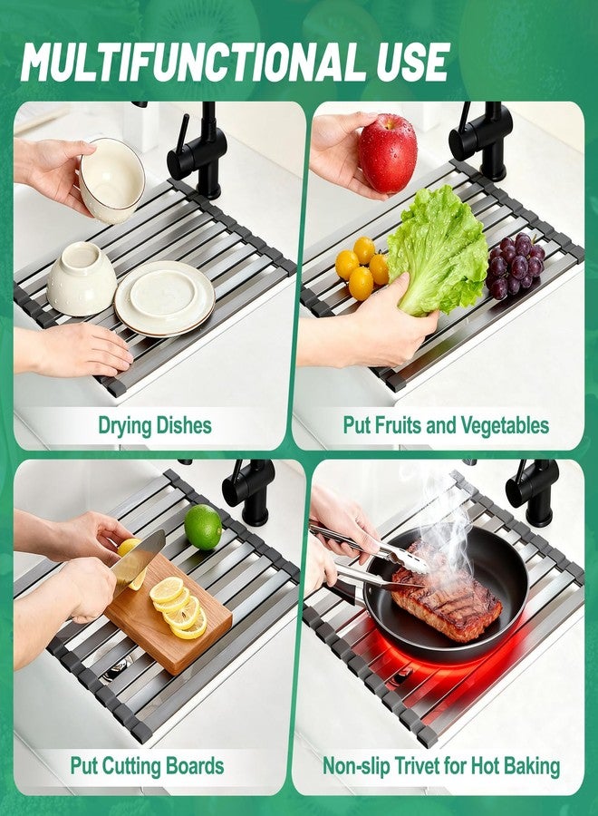Hobychild 16.5" X 13" Roll Up Dish Drying Rack，Over The Sink Drying Rack 304 Stainless Steel Foldable Heat-Resistant Dishes Drainer for Kitchen and RV Sink Counter - Image 4
